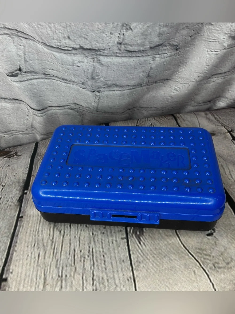 5/$20 Vtg 90s Nostalgia Kidcore Spacemaker Pencil Box Case Blue Black 8x5 AS IS
